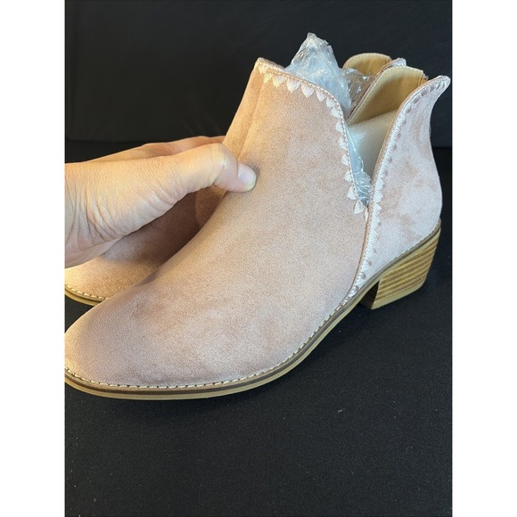 Corkys Footwear Spice It Up 2-Inch Stacked Heel Booties Pink Faux Suede, 9 - Picture 2 of 6